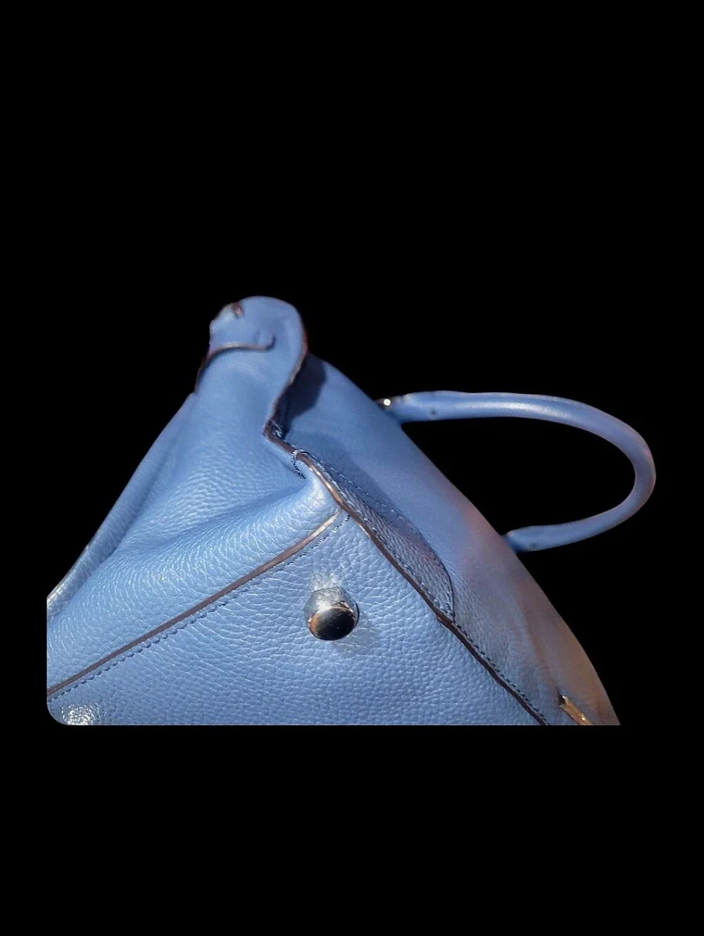 Rebecca Minkoff Blue Pebbled Zip Satchel Top Handle Silver HW No Long Strap